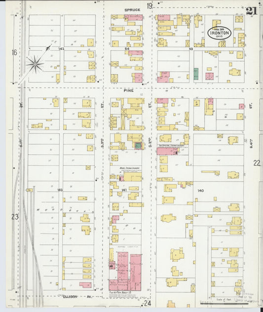 Sanborn Fire Insurance Map from Ironton, Lawrence County, Ohio (1904), Sheet #0021 - Historic Sanborn Fire Insurance Map Print, vintage old map wall art, antique decor, genealogy gift, Ohio Ohio map