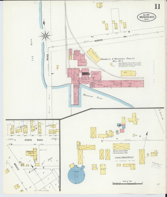 Sanborn Fire Insurance Map from Menominee, Menominee County, Michigan (1907), Sheet #0011 - Historic Sanborn Fire Insurance Map Print, vintage old map wall art, antique decor, genealogy gift, Michigan Michigan map