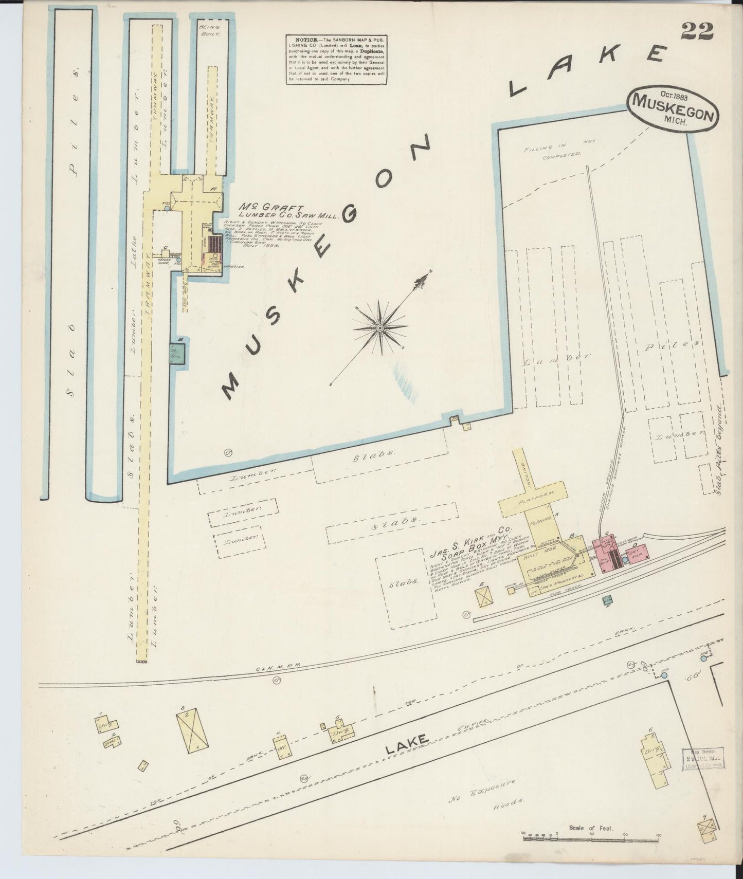 Sanborn Fire Insurance Map from Muskegon, Muskegon County, Michigan (1883), Sheet #0022 - Complete Map Set gallery image, historic Sanborn map, vintage wall art, Michigan Michigan