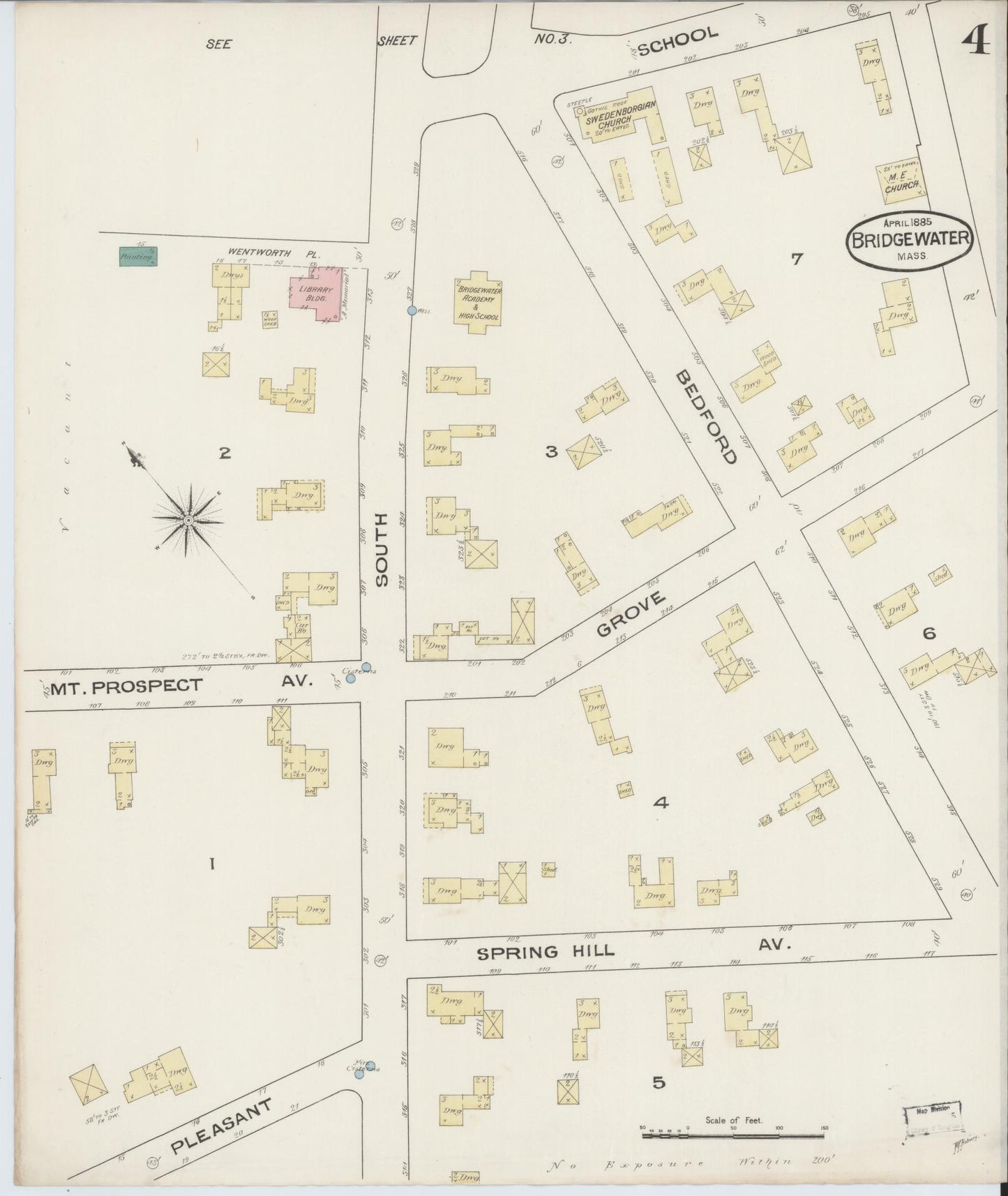 Sanborn Fire Insurance Map from Bridgewater, Plymouth County, Massachusetts (1885), Sheet #0004 - Historic Sanborn Fire Insurance Map Print, vintage old map wall art, antique decor, genealogy gift, Massachusetts Massachusetts map