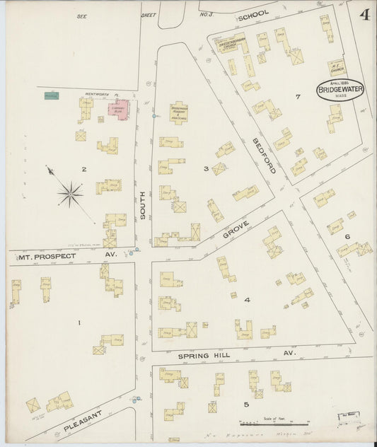 Sanborn Fire Insurance Map from Bridgewater, Plymouth County, Massachusetts (1885), Sheet #0004 - Historic Sanborn Fire Insurance Map Print, vintage old map wall art, antique decor, genealogy gift, Massachusetts Massachusetts map