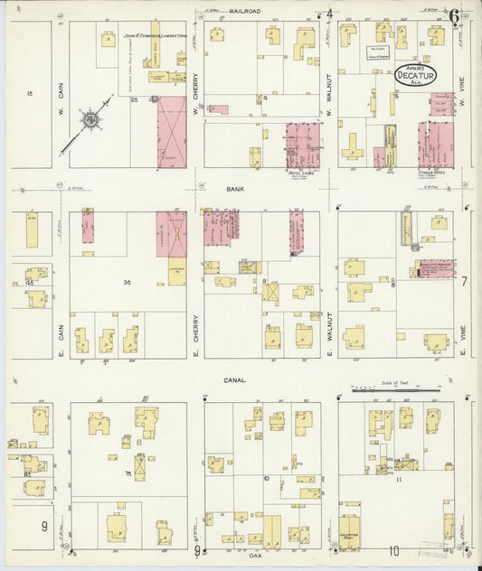 Sanborn Fire Insurance Map from Decatur, Morgan County, Alabama (1913), Sheet #0006 - Historic Sanborn Fire Insurance Map Print, vintage old map wall art, antique decor, genealogy gift, Alabama Alabama map