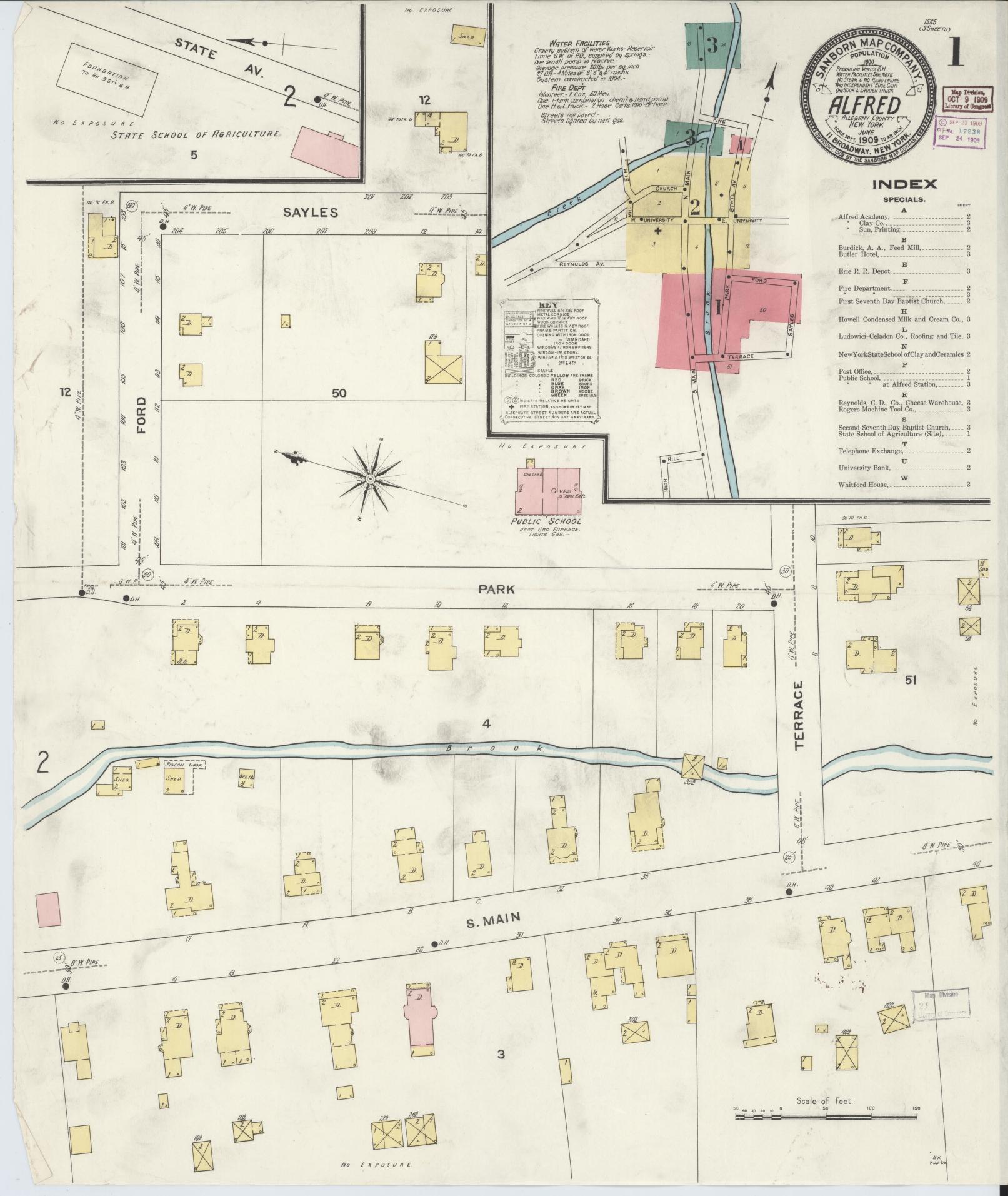 Sanborn Fire Insurance Map from Alfred, Allegany County, New York. (1909) – Historic Sanborn Fire Insurance Map Print