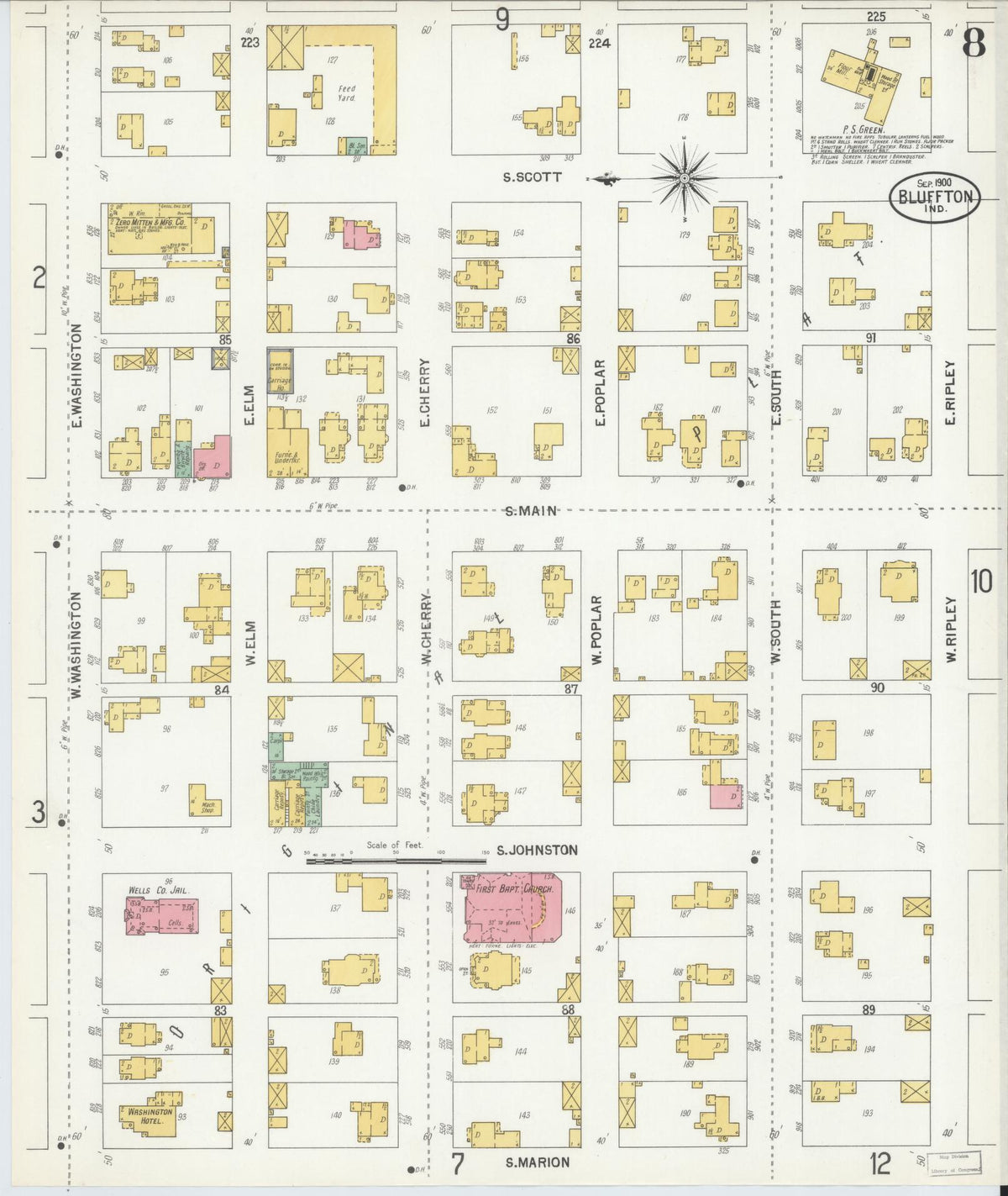 Sanborn Fire Insurance Map from Bluffton, Wells County, Indiana (1900), Sheet #0008 - Historic Sanborn Fire Insurance Map Print, vintage old map wall art, antique decor, genealogy gift, Indiana Indiana map