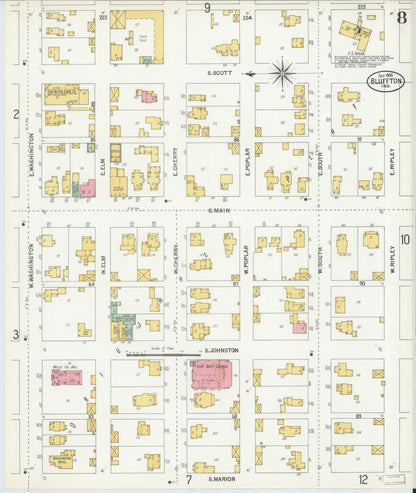 Sanborn Fire Insurance Map from Bluffton, Wells County, Indiana (1900), Sheet #0008 - Historic Sanborn Fire Insurance Map Print, vintage old map wall art, antique decor, genealogy gift, Indiana Indiana map
