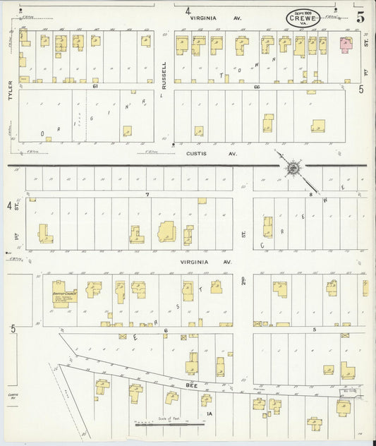 Sanborn Fire Insurance Map from Crewe, Nottoway County, Virginia (1909), Sheet #0005 - Historic Sanborn Fire Insurance Map Print, vintage old map wall art, antique decor, genealogy gift, Virginia Virginia map