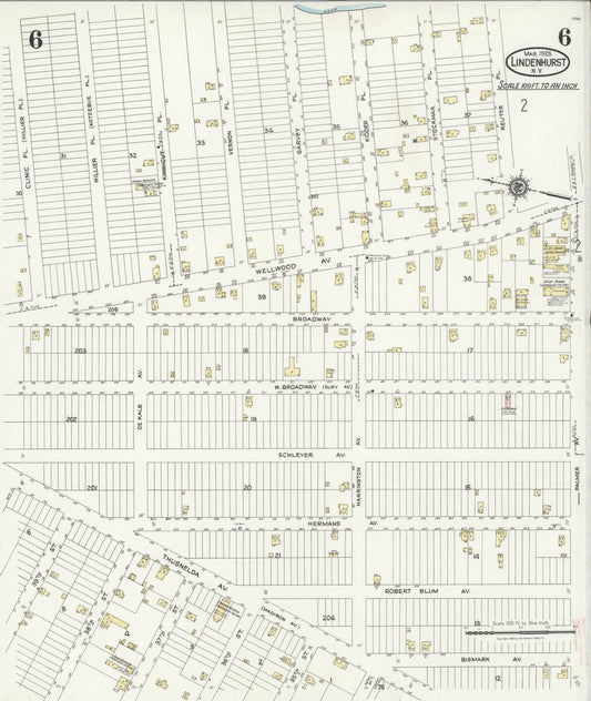 Sanborn Fire Insurance Map from Lindenhurst, Suffolk County, New York (1925), Sheet #0006 - Historic Sanborn Fire Insurance Map Print, vintage old map wall art, antique decor, genealogy gift, New York New York map
