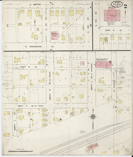 Sanborn Fire Insurance Map from Albia, Monroe County, Iowa (1913), Sheet #0002 - Historic Sanborn Fire Insurance Map Print, vintage old map wall art