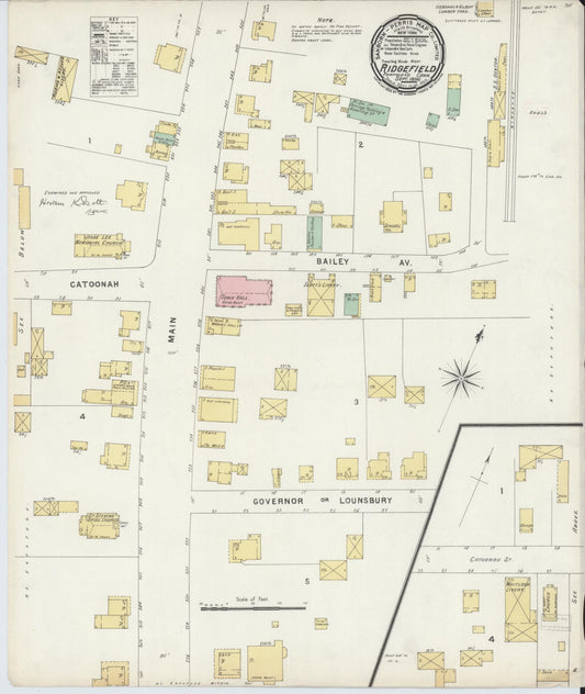 Sanborn Fire Insurance Map from Ridgefield, Fairfield County, Connecticut (1896), Sheet #0001 - Historic Sanborn Fire Insurance Map Print, vintage old map wall art, antique decor, genealogy gift, Connecticut Connecticut map