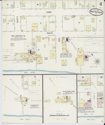 Sanborn Fire Insurance Map from Metropolis, Massac County, Illinois (1888), Sheet #0004 - Historic Sanborn Fire Insurance Map Print, vintage old map wall art, antique decor, genealogy gift, Illinois Illinois map