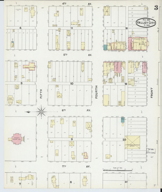 Sanborn Fire Insurance Map from Valley City, Barnes County, North Dakota (1891), Sheet #0003 - Historic Sanborn Fire Insurance Map Print, vintage old map wall art, antique decor, genealogy gift, North Dakota North Dakota map