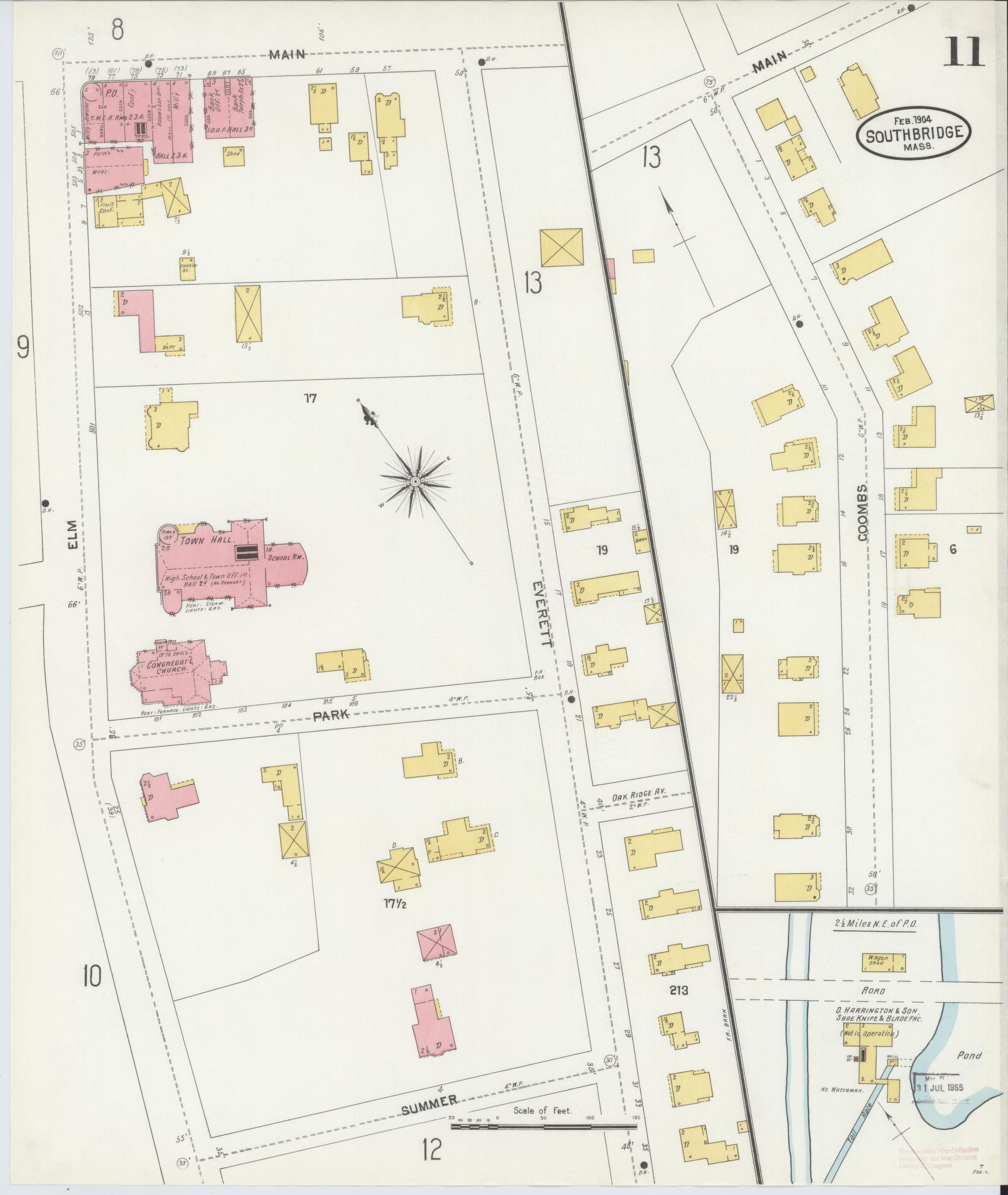 Sanborn Fire Insurance Map from Southbridge, Worcester County, Massachusetts (1904), Sheet #0011 - Historic Sanborn Fire Insurance Map Print, vintage old map wall art, antique decor, genealogy gift, Massachusetts Massachusetts map