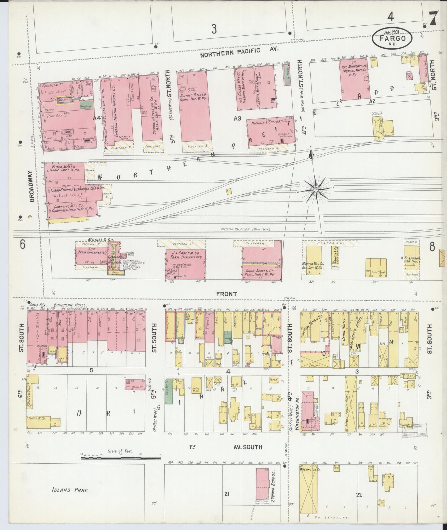 Sanborn Fire Insurance Map from Fargo, Cass County, North Dakota (1901), Sheet #0007 - Complete Map Set gallery image, historic Sanborn map, vintage wall art, North Dakota North Dakota