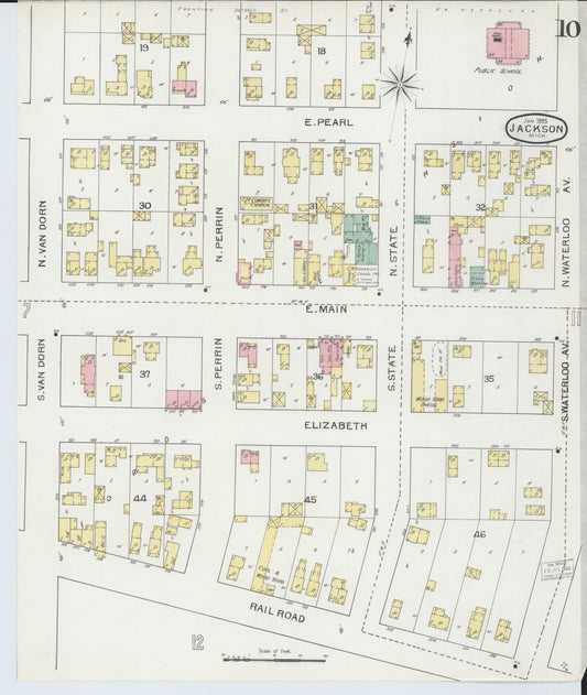 Sanborn Fire Insurance Map from Jackson, Jackson County, Michigan (1893), Sheet #0010 - Historic Sanborn Fire Insurance Map Print, vintage old map wall art, antique decor, genealogy gift, Michigan Michigan map
