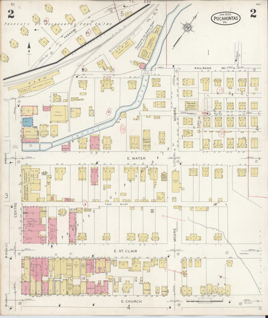 Sanborn Fire Insurance Map from Pocahontas, Tazewell County, Virginia (1930), Sheet #0002 - Historic Sanborn Fire Insurance Map Print, vintage old map wall art, antique decor, genealogy gift, Virginia Virginia map