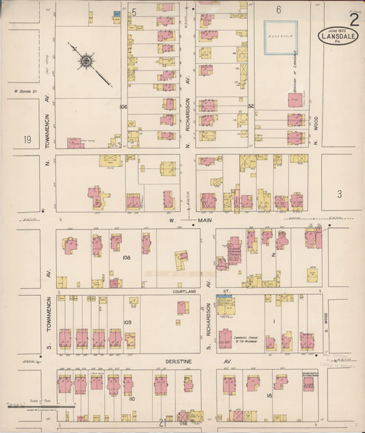Sanborn Fire Insurance Map from Lansdale, Montgomery County, Pennsylvania (1922), Sheet #0002 - Historic Sanborn Fire Insurance Map Print, vintage old map wall art, antique decor, genealogy gift, Pennsylvania Pennsylvania map