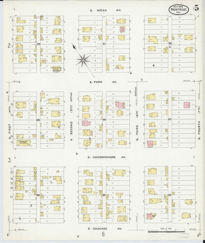 Sanborn Fire Insurance Map from Montrose, Montrose County, Colorado (1908), Sheet #0005 - Complete Map Set gallery image, historic Sanborn map, vintage wall art, Colorado Colorado