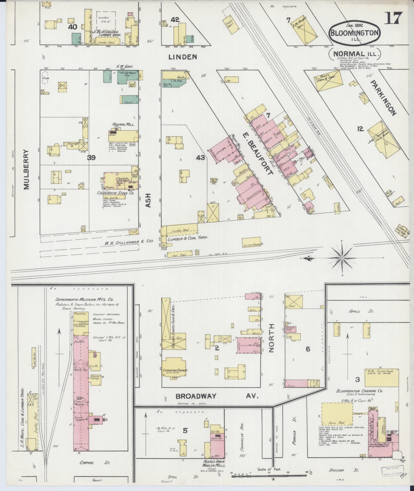 Sanborn Fire Insurance Map from Bloomington, McLean County, Illinois (1892), Sheet #0017 - Complete Map Set gallery image, historic Sanborn map, vintage wall art, Illinois Illinois