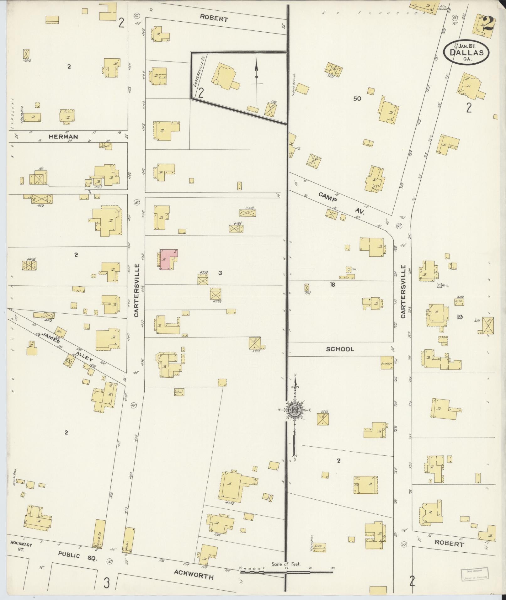 Sanborn Fire Insurance Map from Dallas, Paulding County, Georgia (1911), Sheet #0002 - Complete Map Set gallery image, historic Sanborn map, vintage wall art, Georgia Georgia