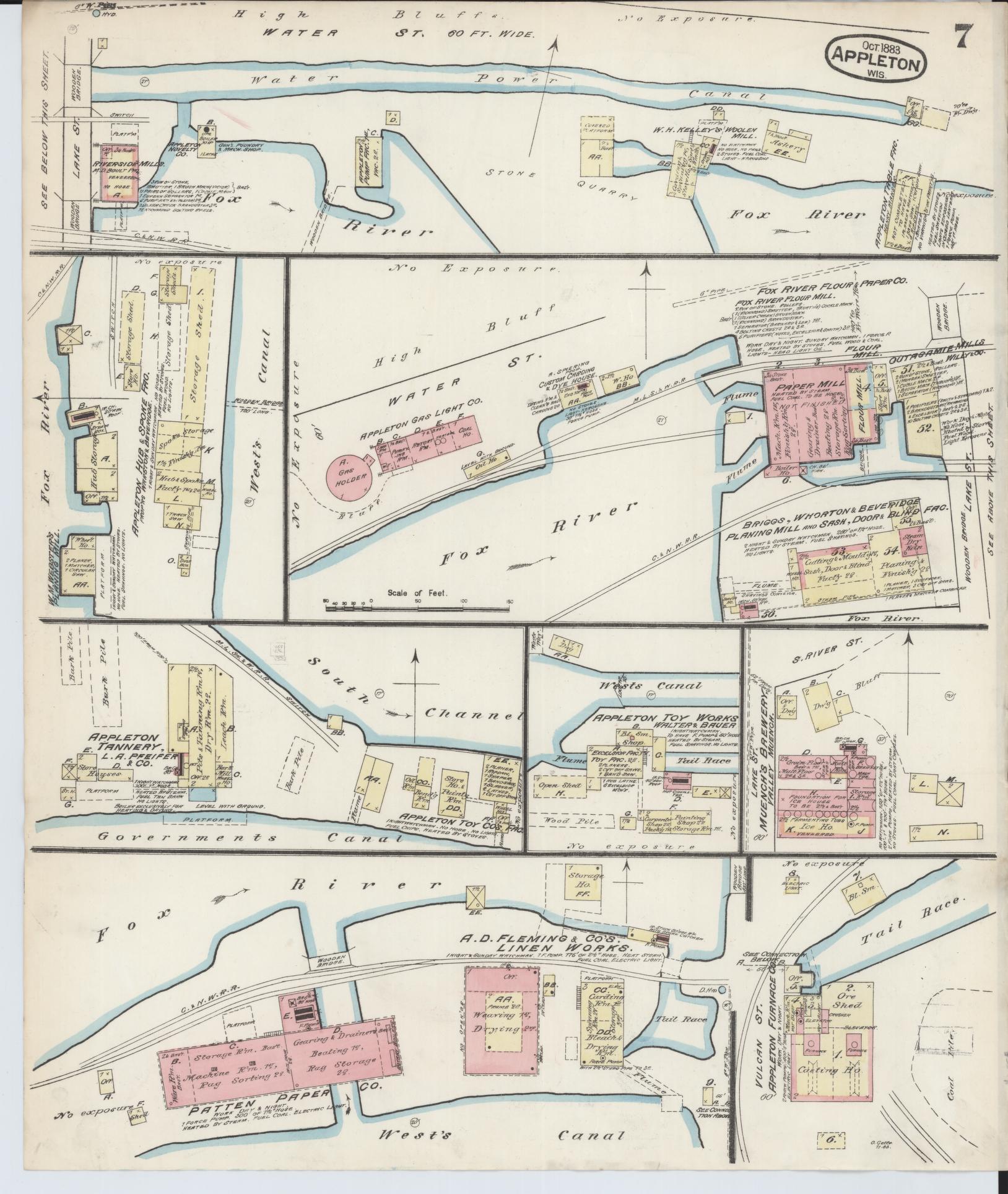 Sanborn Fire Insurance Map from Appleton, Outagamie County, Wisconsin (1883), Sheet #0007 - Historic Sanborn Fire Insurance Map Print, vintage old map wall art, antique decor, genealogy gift, Wisconsin Wisconsin map