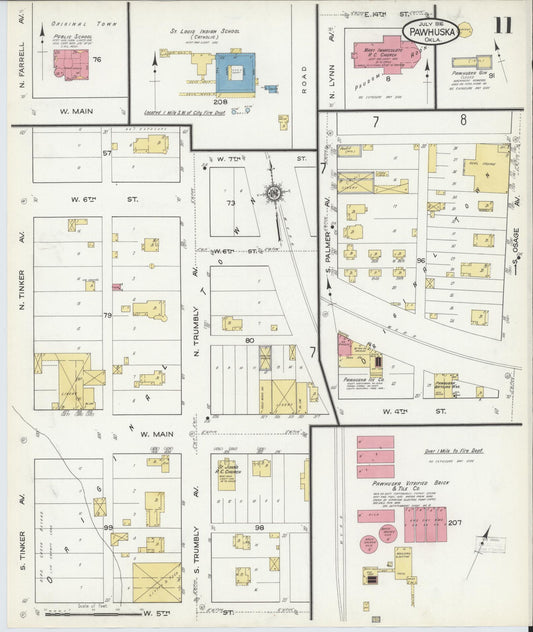 Sanborn Fire Insurance Map from Pawhuska, Osage County, Oklahoma (1916), Sheet #0011 - Historic Sanborn Fire Insurance Map Print, vintage old map wall art, antique decor, genealogy gift, Oklahoma Oklahoma map