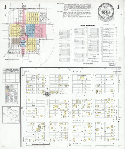 Sanborn Fire Insurance Map from Dumas, Moore County, Texas (1950), Sheet #0001 - Complete Map Set gallery image, historic Sanborn map, vintage wall art, Texas Texas