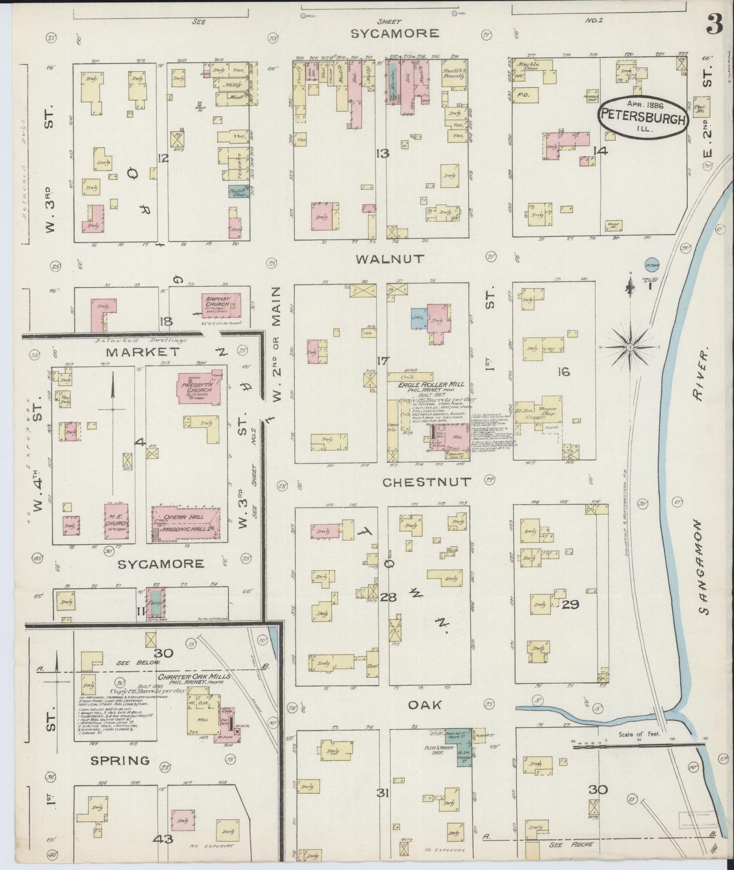 Sanborn Fire Insurance Map from Petersburg, Menard County, Illinois (1886), Sheet #0003 - Complete Map Set gallery image, historic Sanborn map, vintage wall art, Illinois Illinois