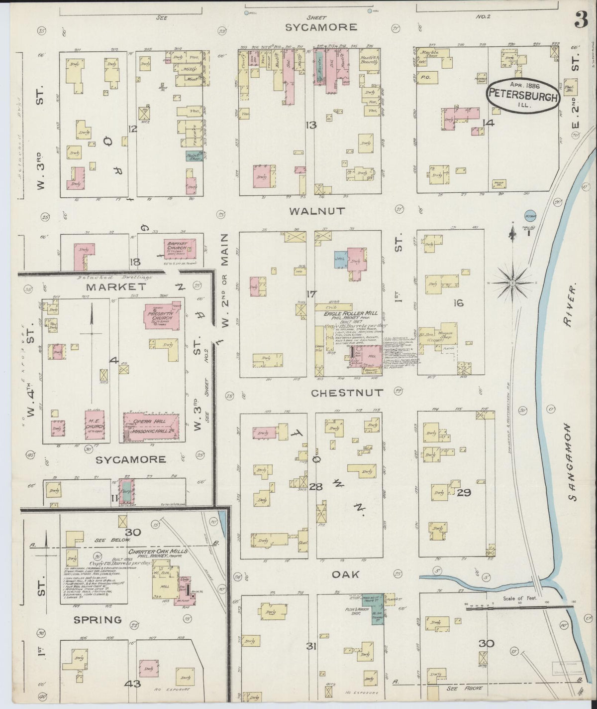 Sanborn Fire Insurance Map from Petersburg, Menard County, Illinois (1886), Sheet #0003 - Complete Map Set gallery image, historic Sanborn map, vintage wall art, Illinois Illinois