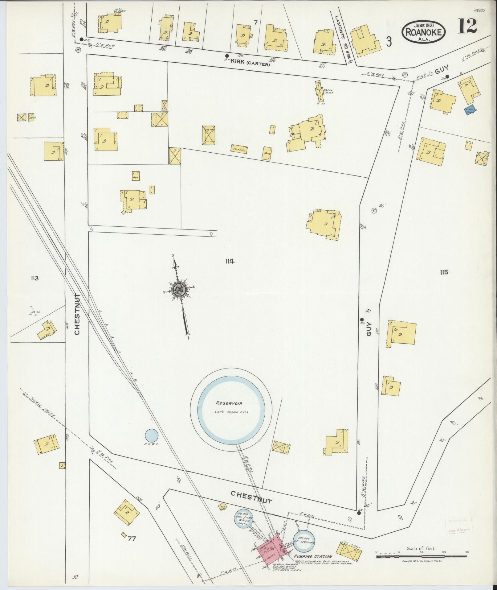 Sanborn Fire Insurance Map from Roanoke, Randolph County, Alabama (1921), Sheet #0012 - Complete Map Set gallery image, historic Sanborn map, vintage wall art, Alabama Alabama