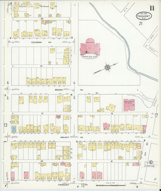 Sanborn Fire Insurance Map from Fairmont, Marion County, West Virginia (1912), Sheet #0011 - Historic Sanborn Fire Insurance Map Print, vintage old map wall art, antique decor, genealogy gift, West Virginia West Virginia map