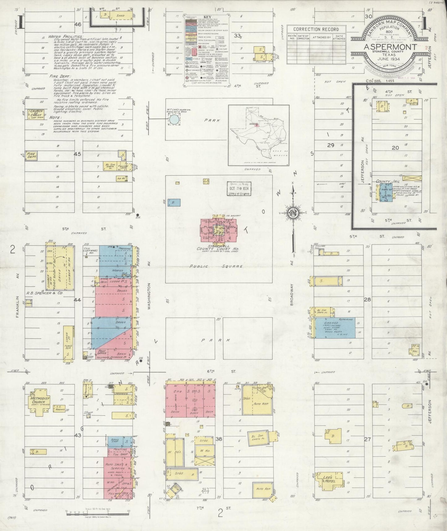 Sanborn Fire Insurance Map from Aspermont, Stonewall County, Texas. (1934) – Historic Sanborn Fire Insurance Map Print