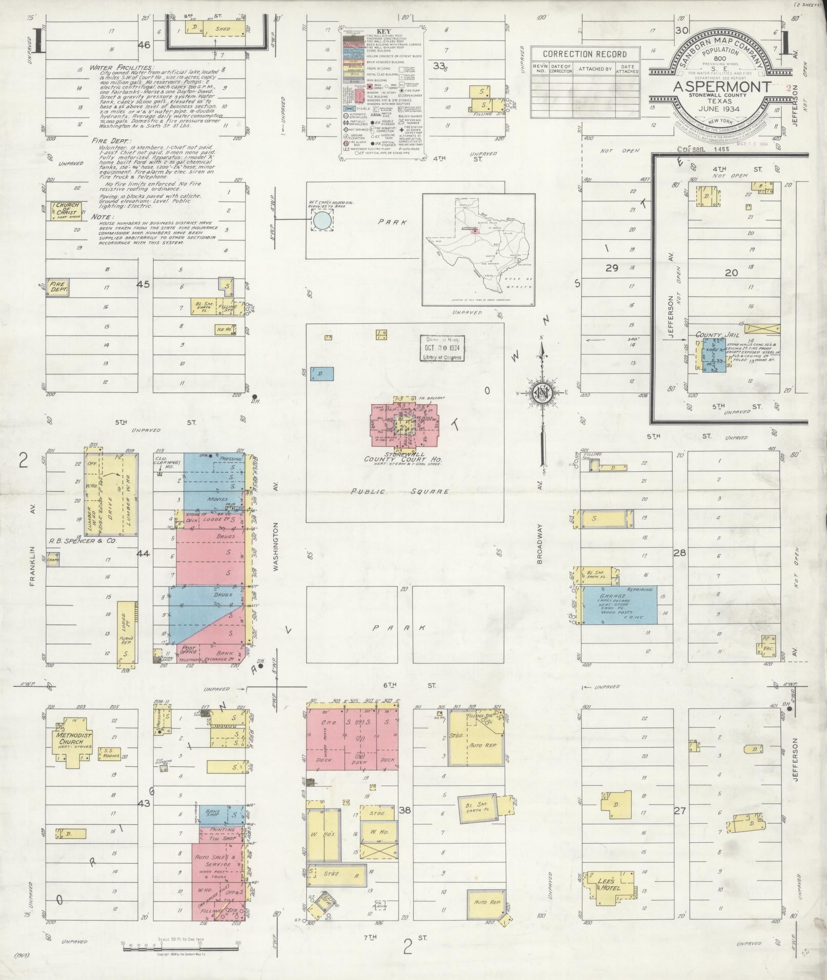Sanborn Fire Insurance Map from Aspermont, Stonewall County, Texas. (1934) – Historic Sanborn Fire Insurance Map Print