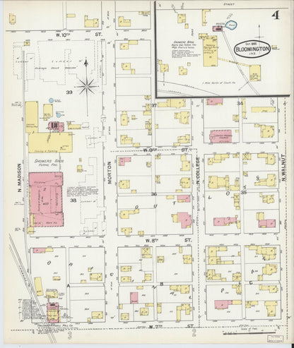 Sanborn Fire Insurance Map from Bloomington, Monroe County, Indiana (1892), Sheet #0004 - Historic Sanborn Fire Insurance Map Print, vintage old map wall art, antique decor, genealogy gift, Indiana Indiana map