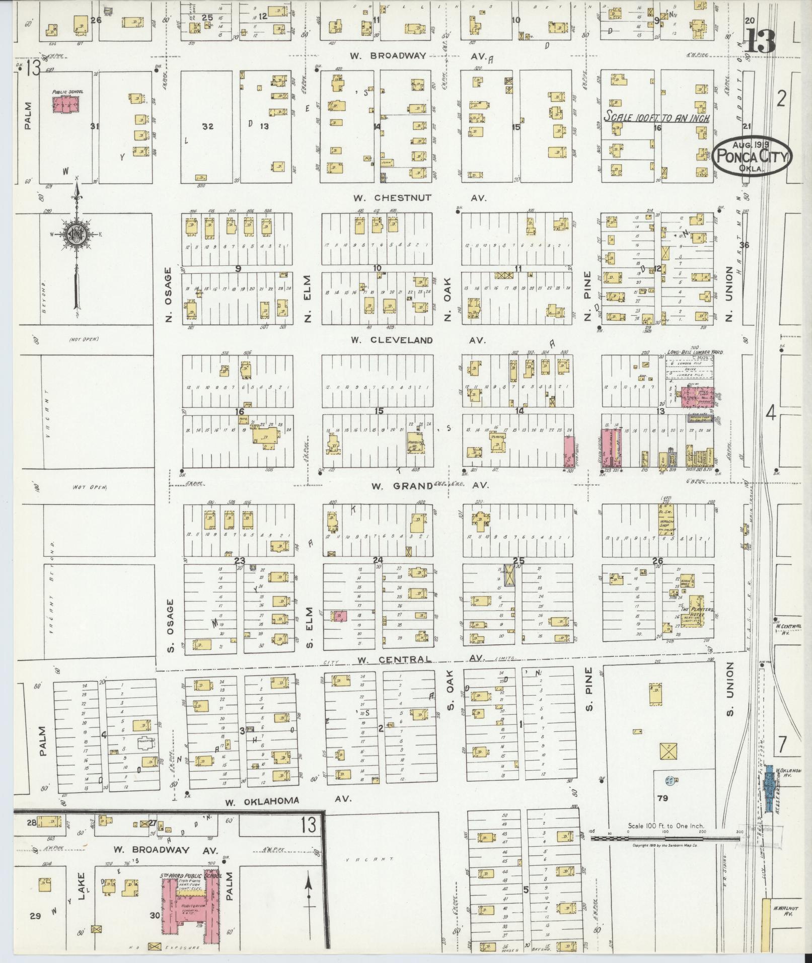 Sanborn Fire Insurance Map from Ponca City, Kay County, Oklahoma (1919), Sheet #0013 - Complete Map Set gallery image, historic Sanborn map, vintage wall art, Oklahoma Oklahoma