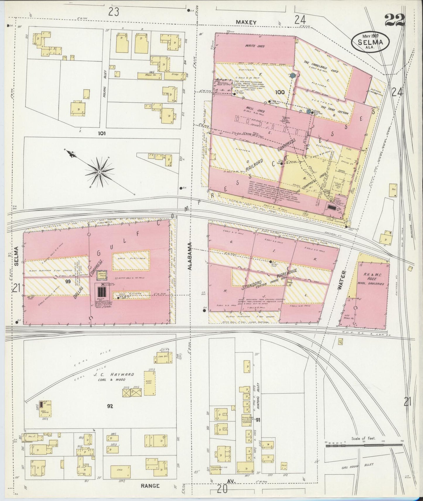 Sanborn Fire Insurance Map from Selma, Dallas County, Alabama (1907), Sheet #0022 - Complete Map Set gallery image, historic Sanborn map, vintage wall art, Alabama Alabama