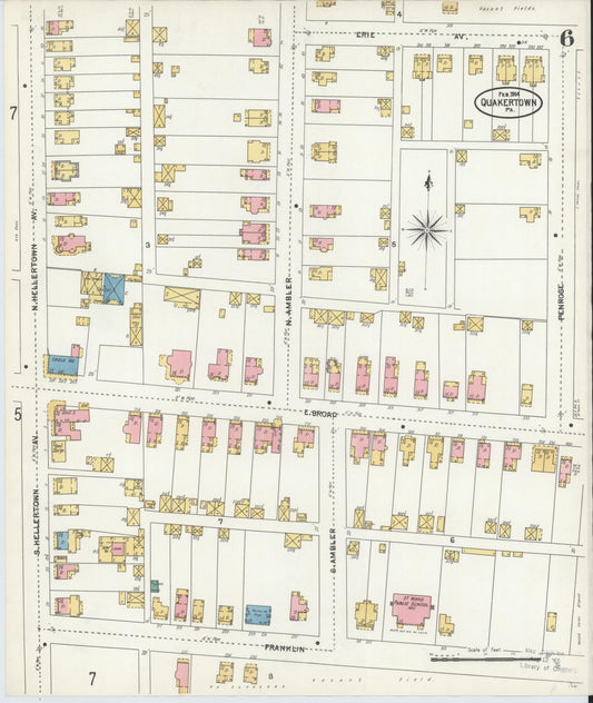 Sanborn Fire Insurance Map from Quakertown, Bucks County, Pennsylvania (1904), Sheet #0006 - Historic Sanborn Fire Insurance Map Print, vintage old map wall art, antique decor, genealogy gift, Pennsylvania Pennsylvania map