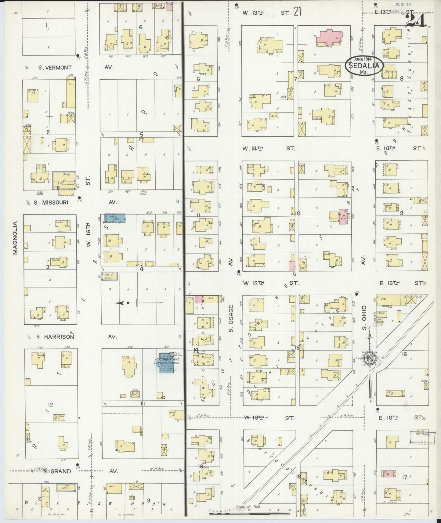Sanborn Fire Insurance Map from Sedalia, Pettis County, Missouri (1914), Sheet #0024 - Complete Map Set gallery image, historic Sanborn map, vintage wall art, Missouri Missouri
