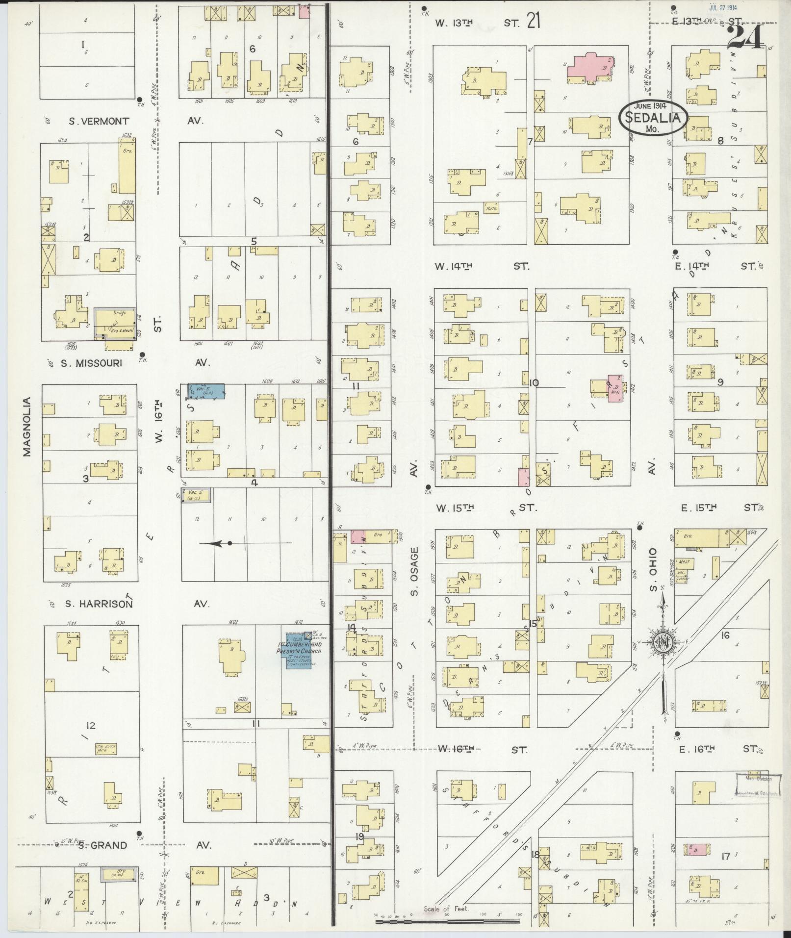 Sanborn Fire Insurance Map from Sedalia, Pettis County, Missouri (1914), Sheet #0024 - Complete Map Set gallery image, historic Sanborn map, vintage wall art, Missouri Missouri