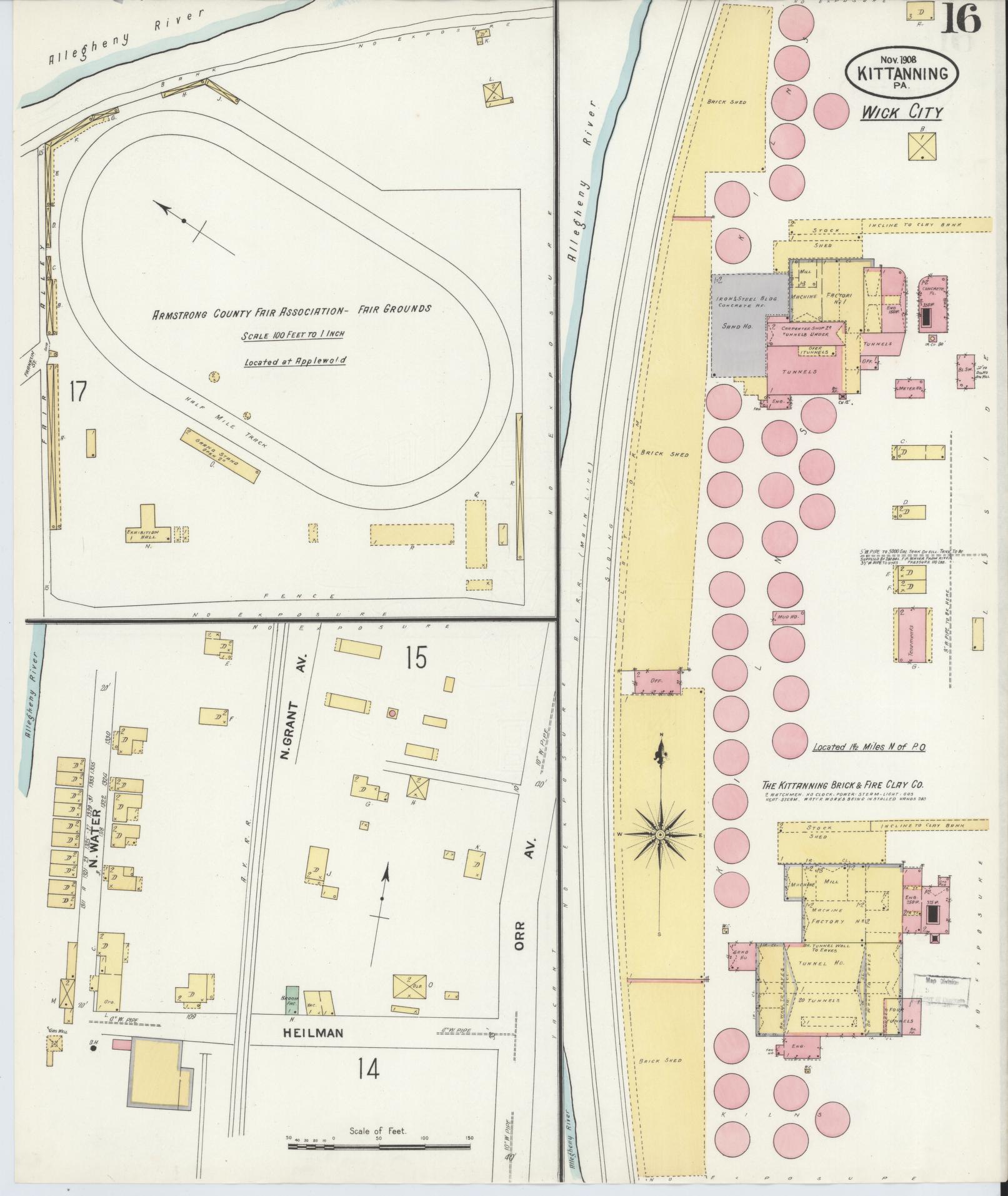 Sanborn Fire Insurance Map from Kittanning, Armstrong County, Pennsylvania (1909), Sheet #0016 - Complete Map Set gallery image, historic Sanborn map, vintage wall art, Pennsylvania Pennsylvania