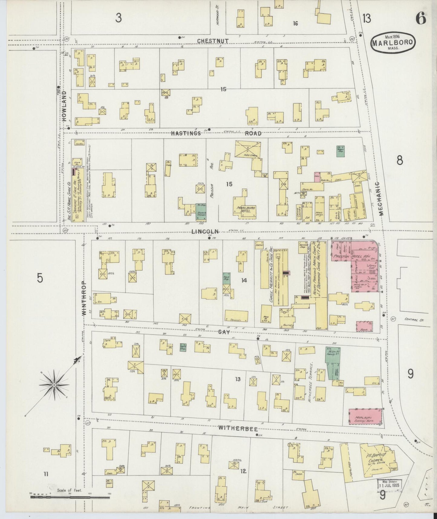 Sanborn Fire Insurance Map from Marlborough, Middlesex County, Massachusetts (1896), Sheet #0006 - Complete Map Set gallery image, historic Sanborn map, vintage wall art, Massachusetts Massachusetts