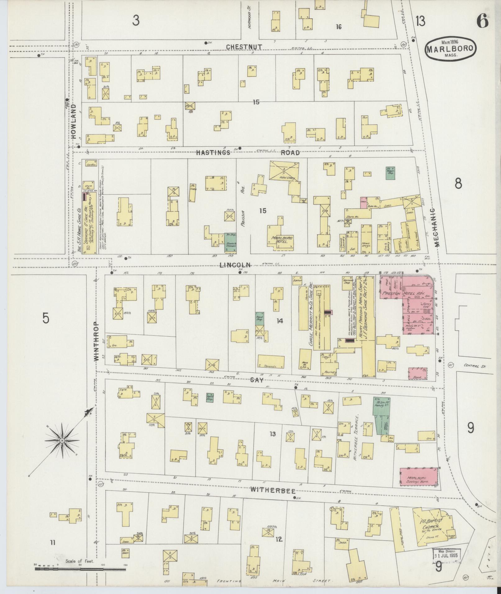 Sanborn Fire Insurance Map from Marlborough, Middlesex County, Massachusetts (1896), Sheet #0006 - Complete Map Set gallery image, historic Sanborn map, vintage wall art, Massachusetts Massachusetts