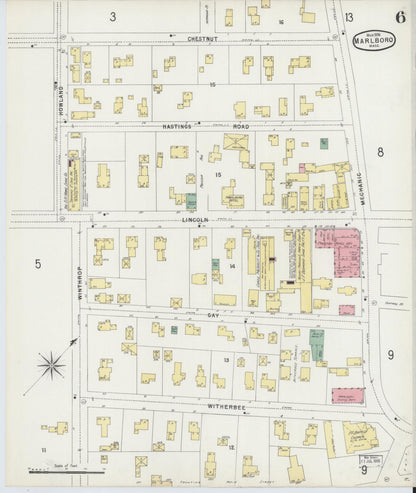 Sanborn Fire Insurance Map from Marlborough, Middlesex County, Massachusetts (1896), Sheet #0006 - Complete Map Set gallery image, historic Sanborn map, vintage wall art, Massachusetts Massachusetts