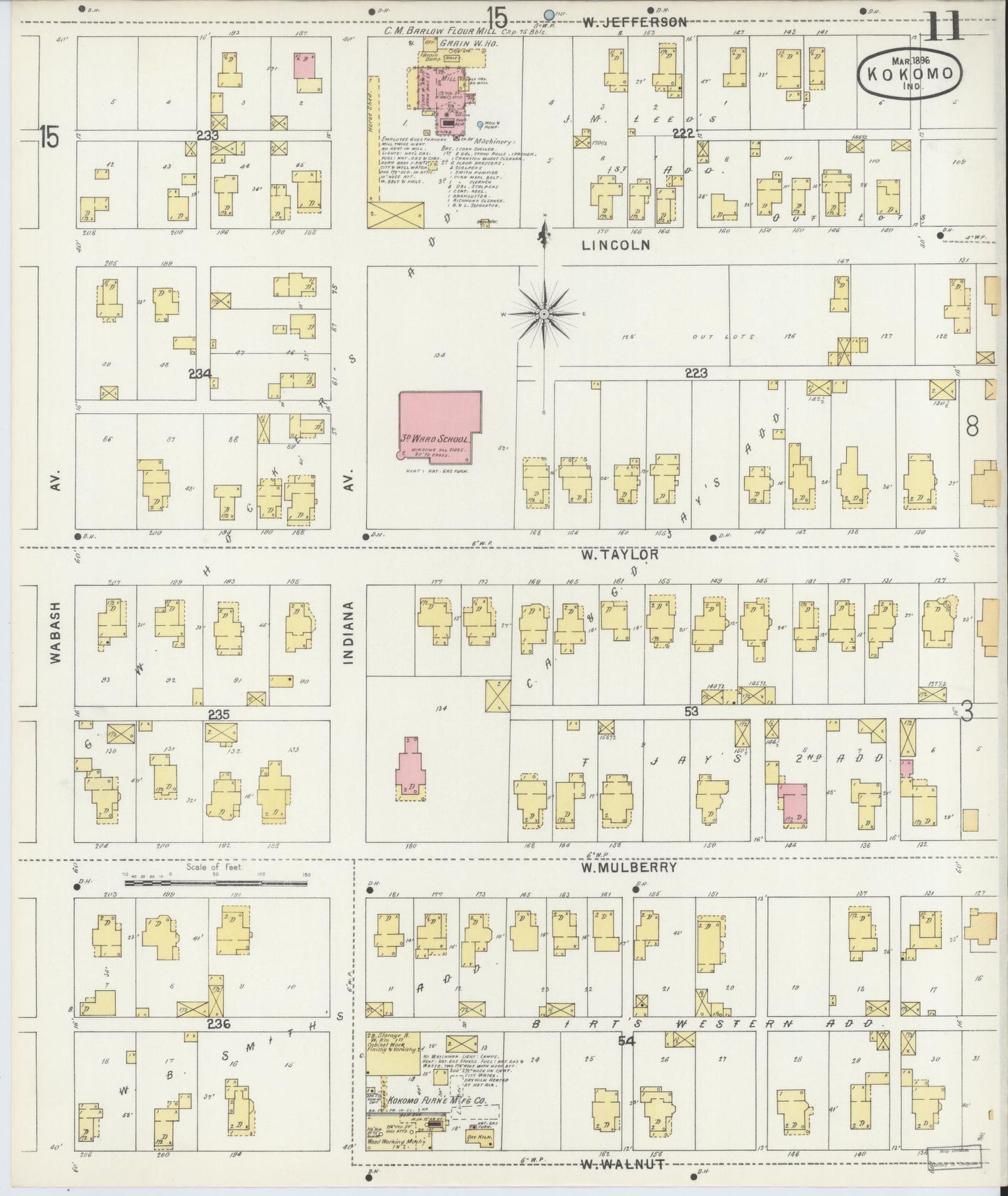 Sanborn Fire Insurance Map from Kokomo, Howard County, Indiana (1896), Sheet #0011 - Historic Sanborn Fire Insurance Map Print, vintage old map wall art, antique decor, genealogy gift, Indiana Indiana map