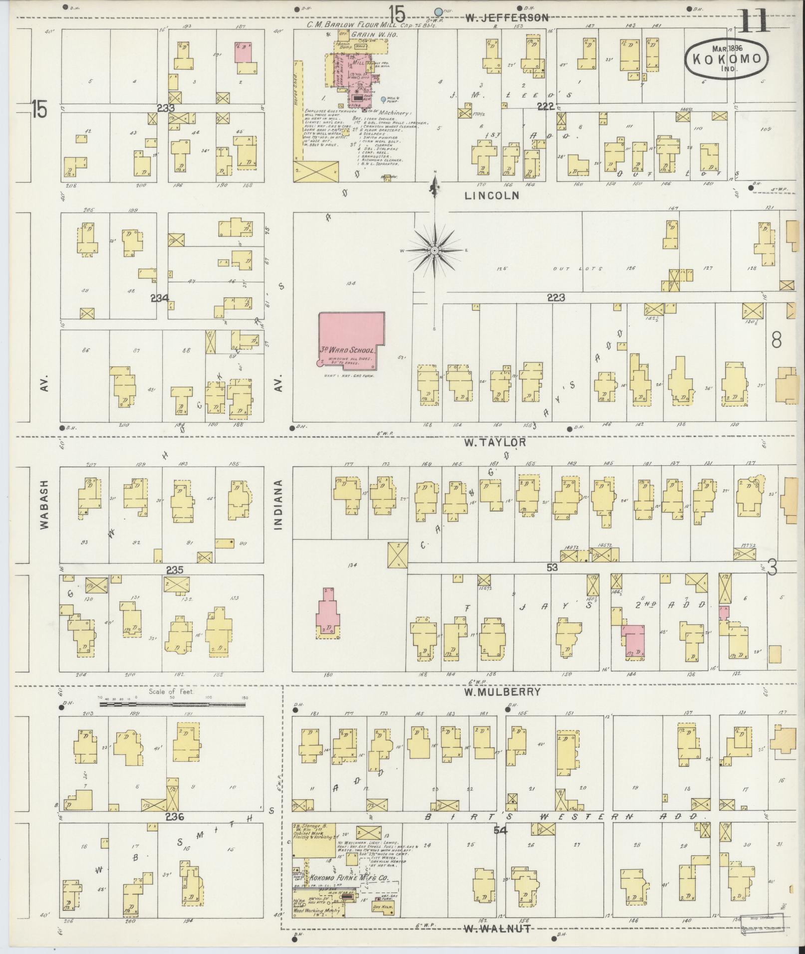 Sanborn Fire Insurance Map from Kokomo, Howard County, Indiana (1896), Sheet #0011 - Historic Sanborn Fire Insurance Map Print, vintage old map wall art, antique decor, genealogy gift, Indiana Indiana map