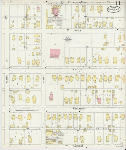 Sanborn Fire Insurance Map from Kokomo, Howard County, Indiana (1896), Sheet #0011 - Historic Sanborn Fire Insurance Map Print, vintage old map wall art, antique decor, genealogy gift, Indiana Indiana map