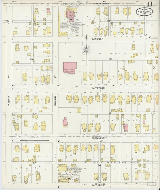 Sanborn Fire Insurance Map from Kokomo, Howard County, Indiana (1896), Sheet #0011 - Historic Sanborn Fire Insurance Map Print, vintage old map wall art, antique decor, genealogy gift, Indiana Indiana map