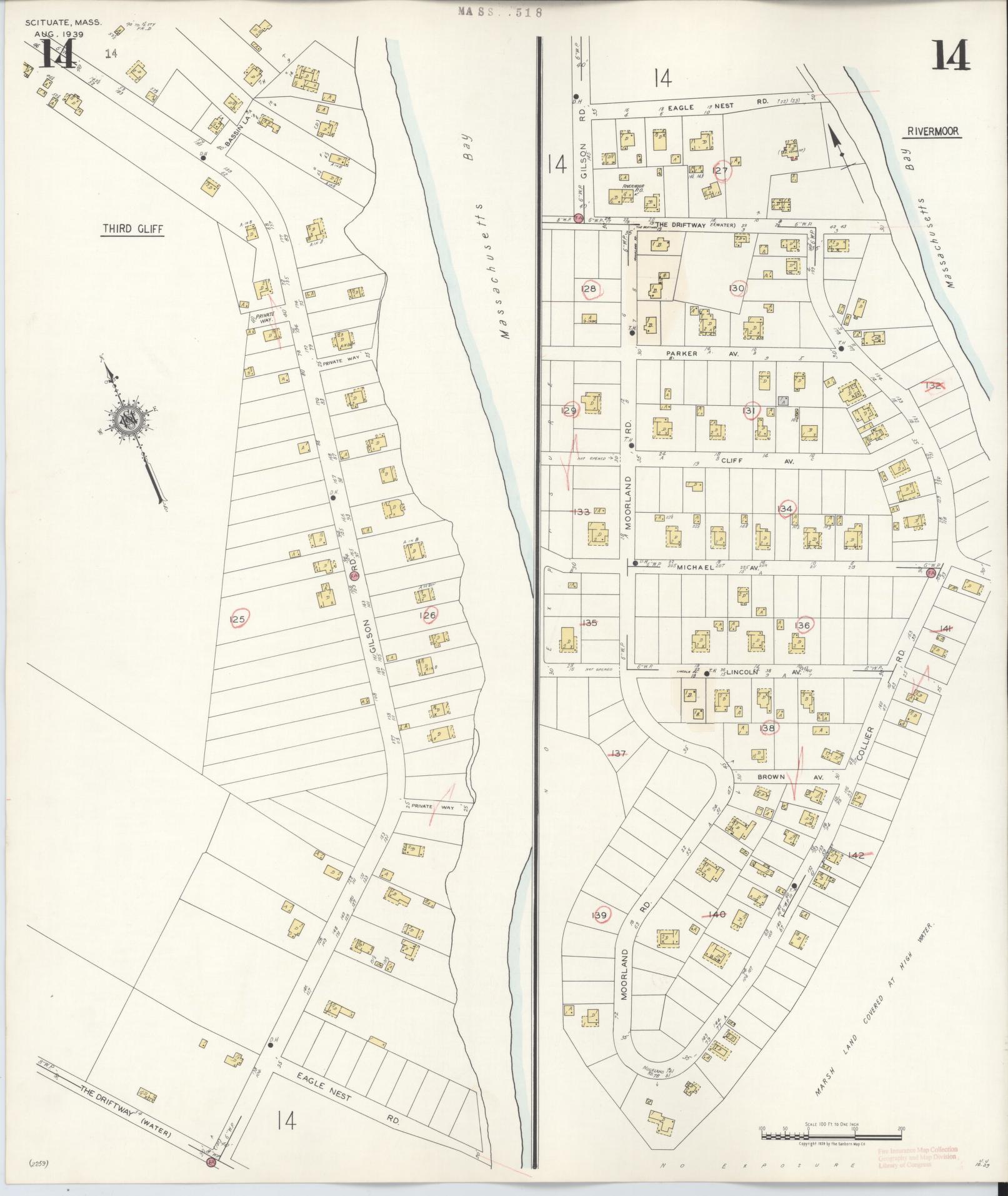Sanborn Fire Insurance Map from Scituate, Plymouth County, Massachusetts (1944), Sheet #0014 - Historic Sanborn Fire Insurance Map Print, vintage old map wall art, antique decor, genealogy gift, Massachusetts Massachusetts map