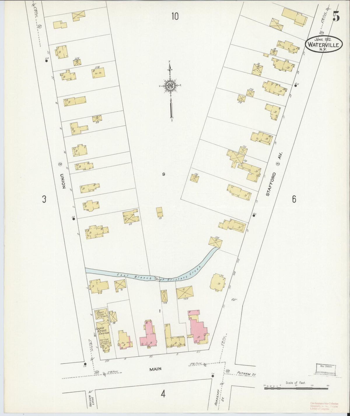 Sanborn Fire Insurance Map from Waterville, Oneida County, New York (1912), Sheet #0005 - Complete Map Set gallery image, historic Sanborn map, vintage wall art, New York New York