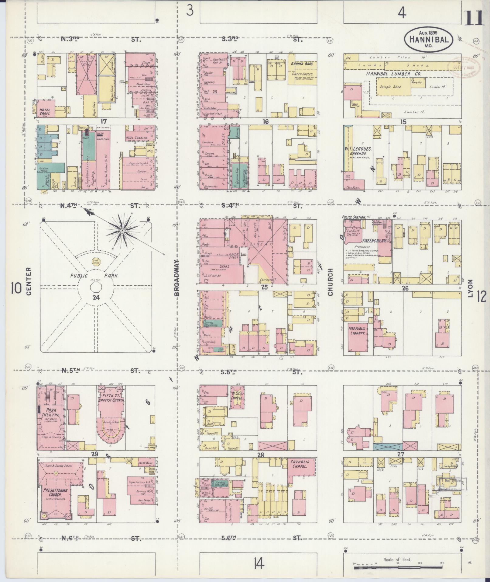 Sanborn Fire Insurance Map from Hannibal, Marion County, Missouri (1899), Sheet #0011 - Historic Sanborn Fire Insurance Map Print, vintage old map wall art, antique decor, genealogy gift, Missouri Missouri map