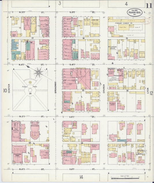 Sanborn Fire Insurance Map from Hannibal, Marion County, Missouri (1899), Sheet #0011 - Historic Sanborn Fire Insurance Map Print, vintage old map wall art, antique decor, genealogy gift, Missouri Missouri map